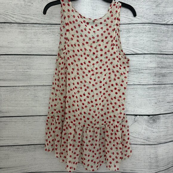 Sleeveless Polka Dot Ruffled Top With Cherry Pattern, Size Small - Picture 3 of 3